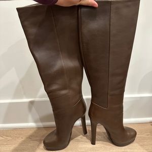 GUCCI brown leather knee high boots